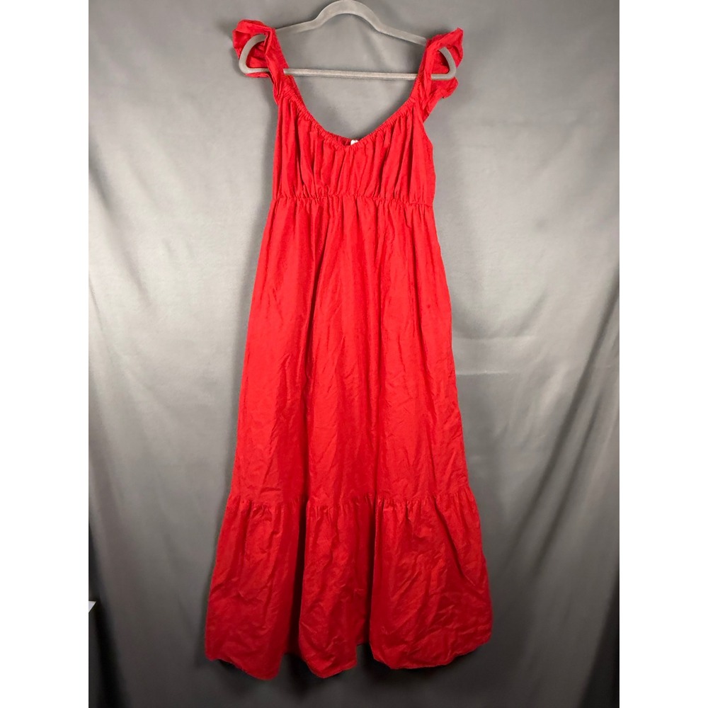 Universal Thread Maxi Dress Womens Medium Red Ruffle Sleeve Tiered Pockets